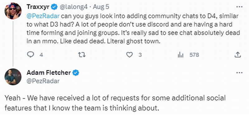 《暗黑破坏神4》开发团队考虑添加更多社交功能 更像网游？